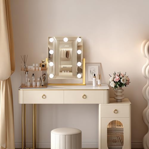 Portable Travel Makeup Mirror with Lights (Gold / 12"L x 14"W)