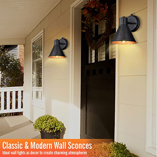 2 Pack Dusk to Dawn Outdoor Wall Sconces (Matte Black)