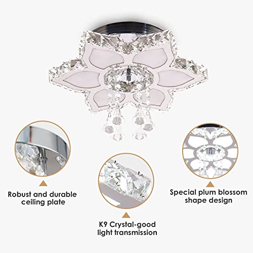 Crystal Chandeliers Modern LED Ceiling Lighting Flower Pendant Light Fixtures Stainless Steel Ceiling Lamp for Bathroom Dining Room Living Room Kitchen Office (16.1"-Cool White)