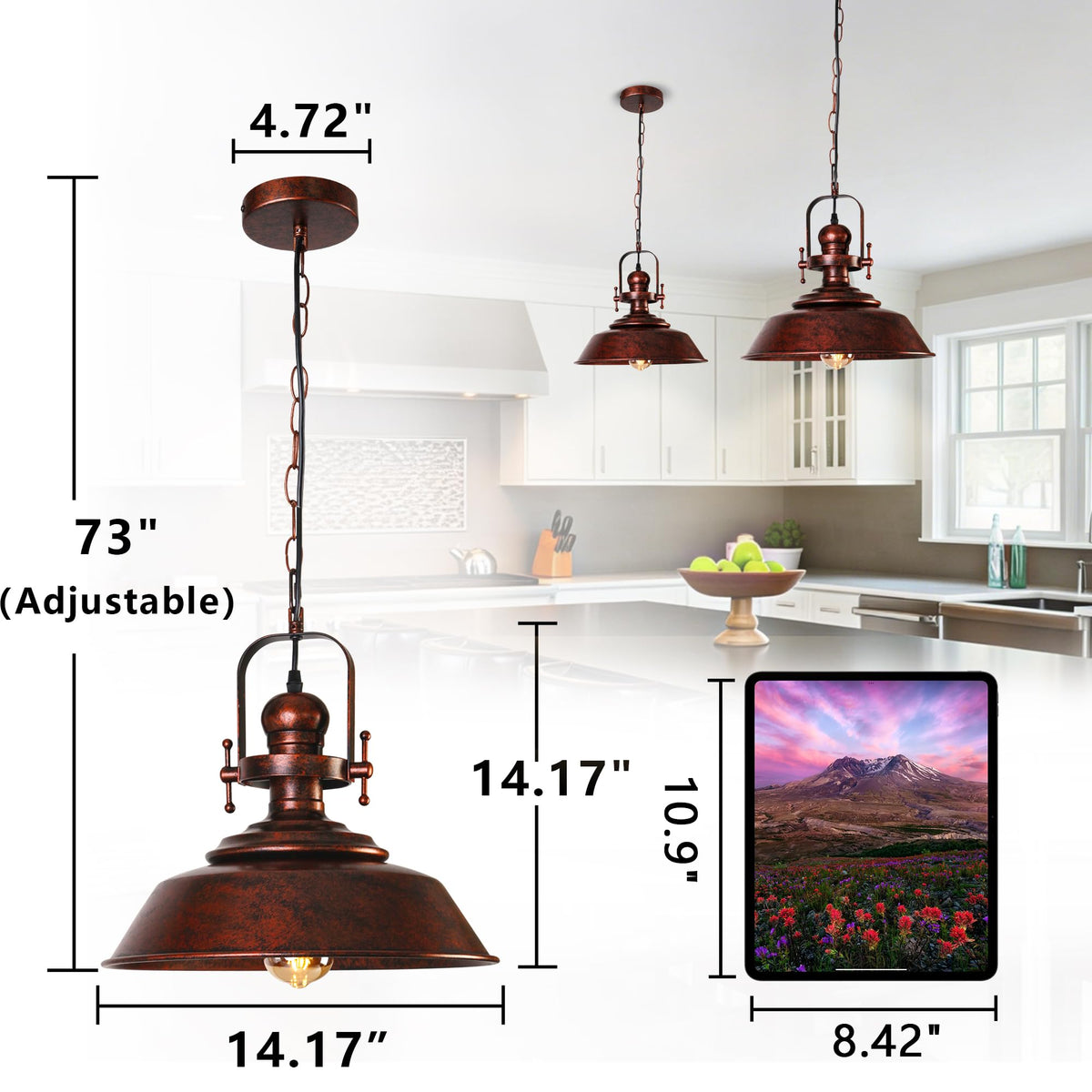 14" Farmhouse Copper Pendant Light for Kitchen Island (Copper)