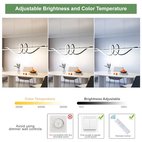 Modern LED Chandelier (39in/Black/Wave/52W-Dimmable)