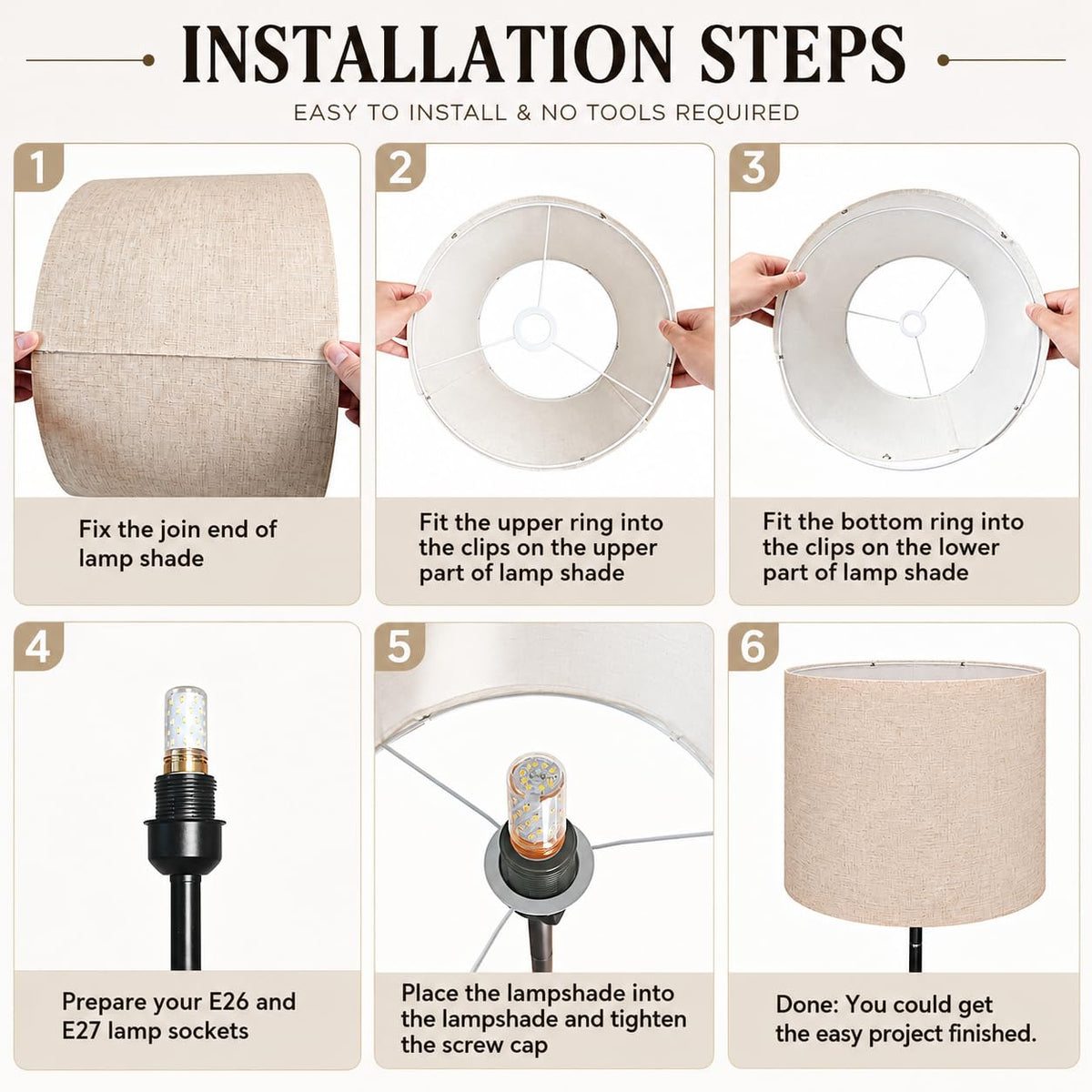 Linen Drum Lamp Shade set of 2 Beige (Beige 2 Pack / 16" x 16" x 9.8")
