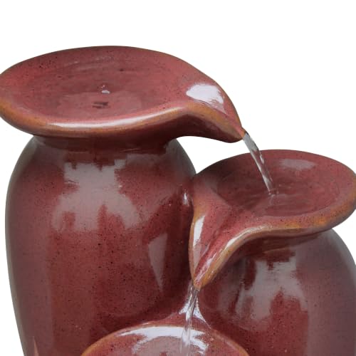 Jar 3 Tiered Floor Waterfall Fountain with Pump for Outdoor Patio Garden Backyard Decking (Vintage Red)