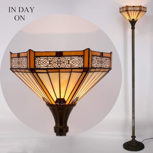 Tiffany Floor Lamp Yellow Hexagon Stained Glass Mission Light