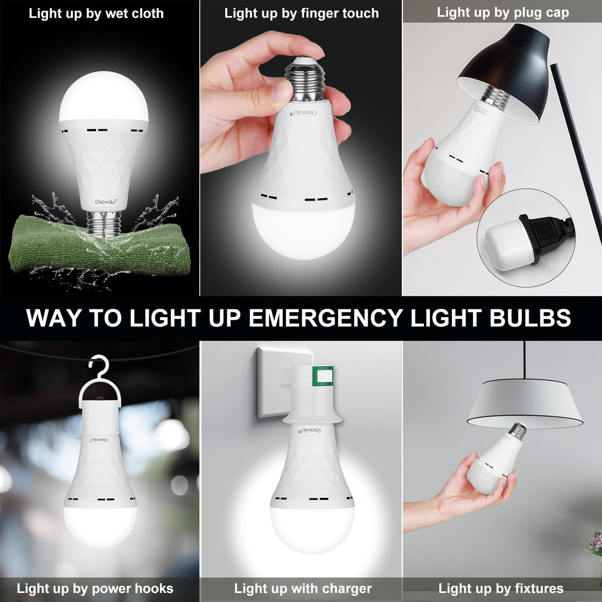 2 Pack Rechargeable Emergency Light Bulbs for Lamps 8500K White Equivalent (Cool White / 2 Pack)