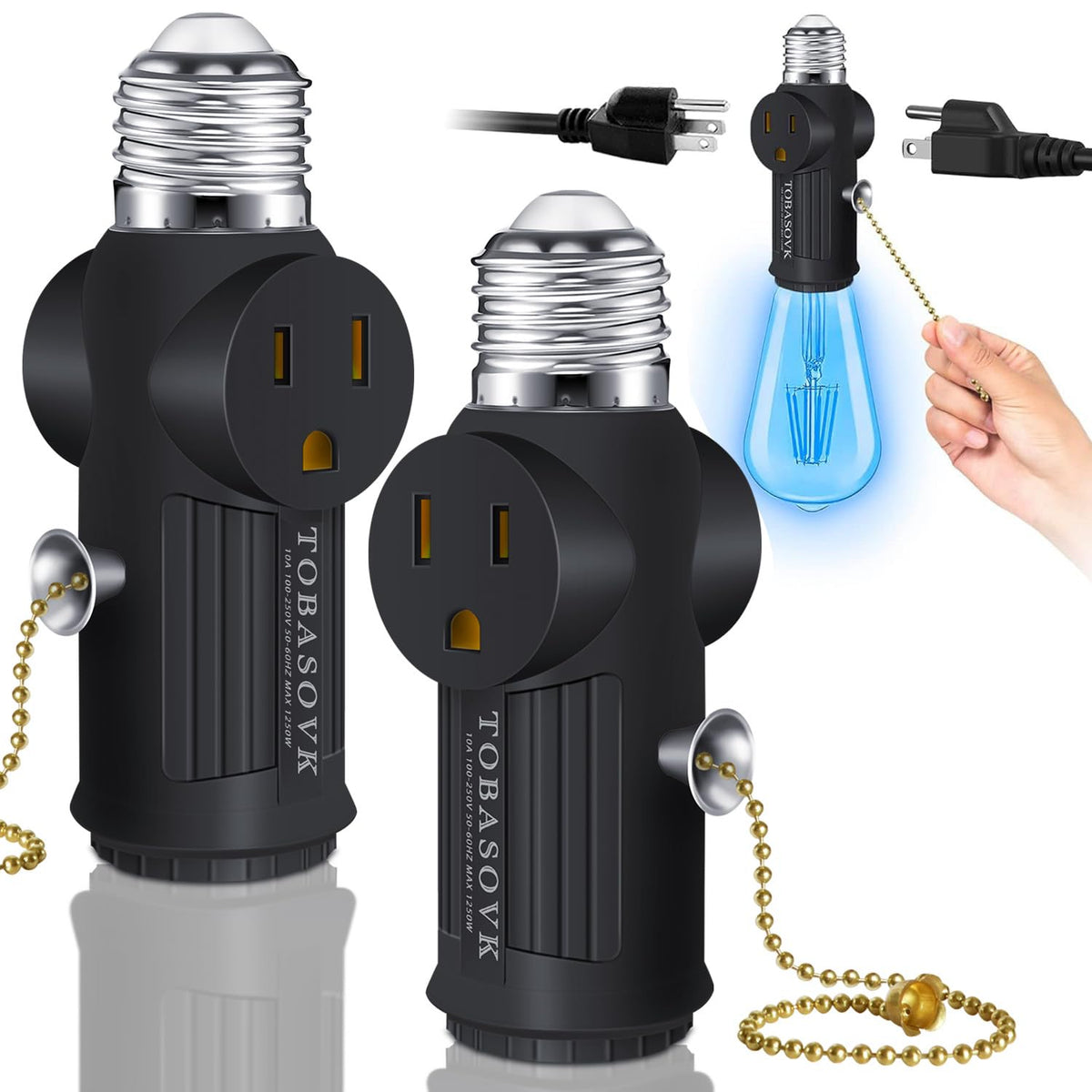 2PCS Light Socket Outlet Adapter (Black)