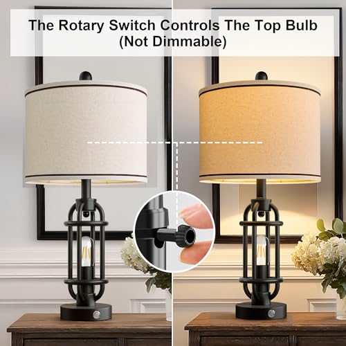 24'' Table Lamps for Living Room Bedroom Set of 2 Industrial Touch Lamp with USB A+C Ports (24'' Black - Set of 2)