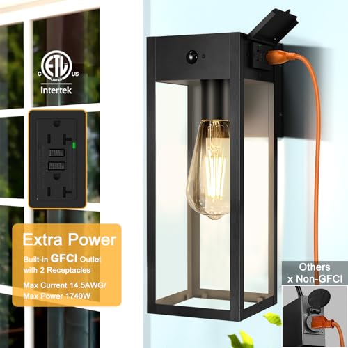 Porch Lights with GFCI Outlet (Black / 14.62" (1-Pack))