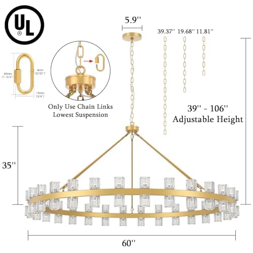 60 Inch Gold Wagon Wheel Chandelier with Crystal Shade (Gold)
