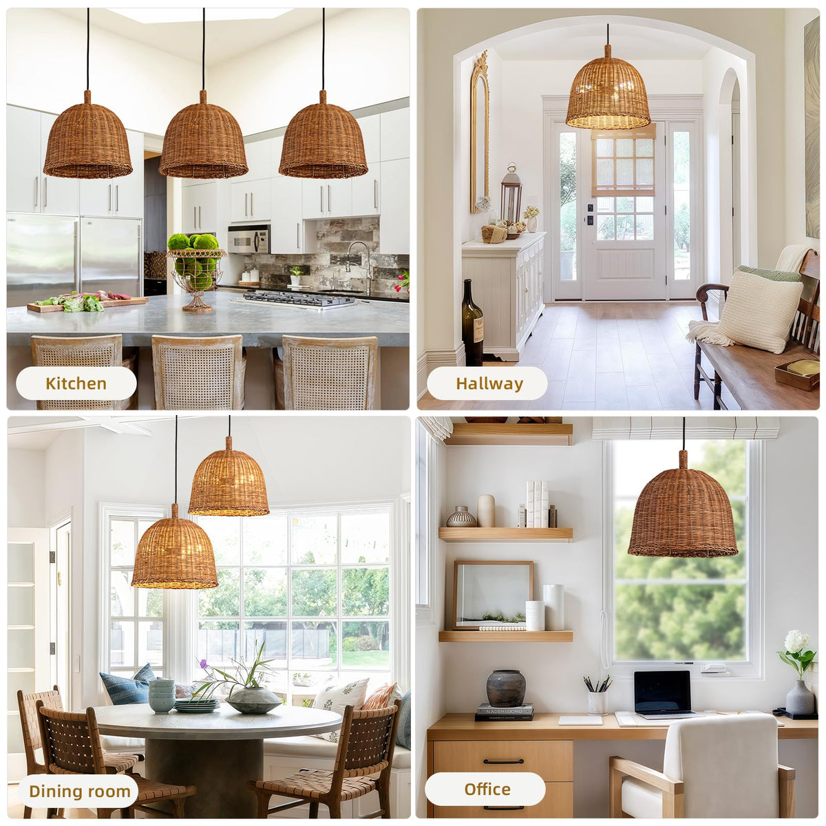 13.8" Rattan Pendant Light (Dark Brown Rattan / 13.77" 3-Light)