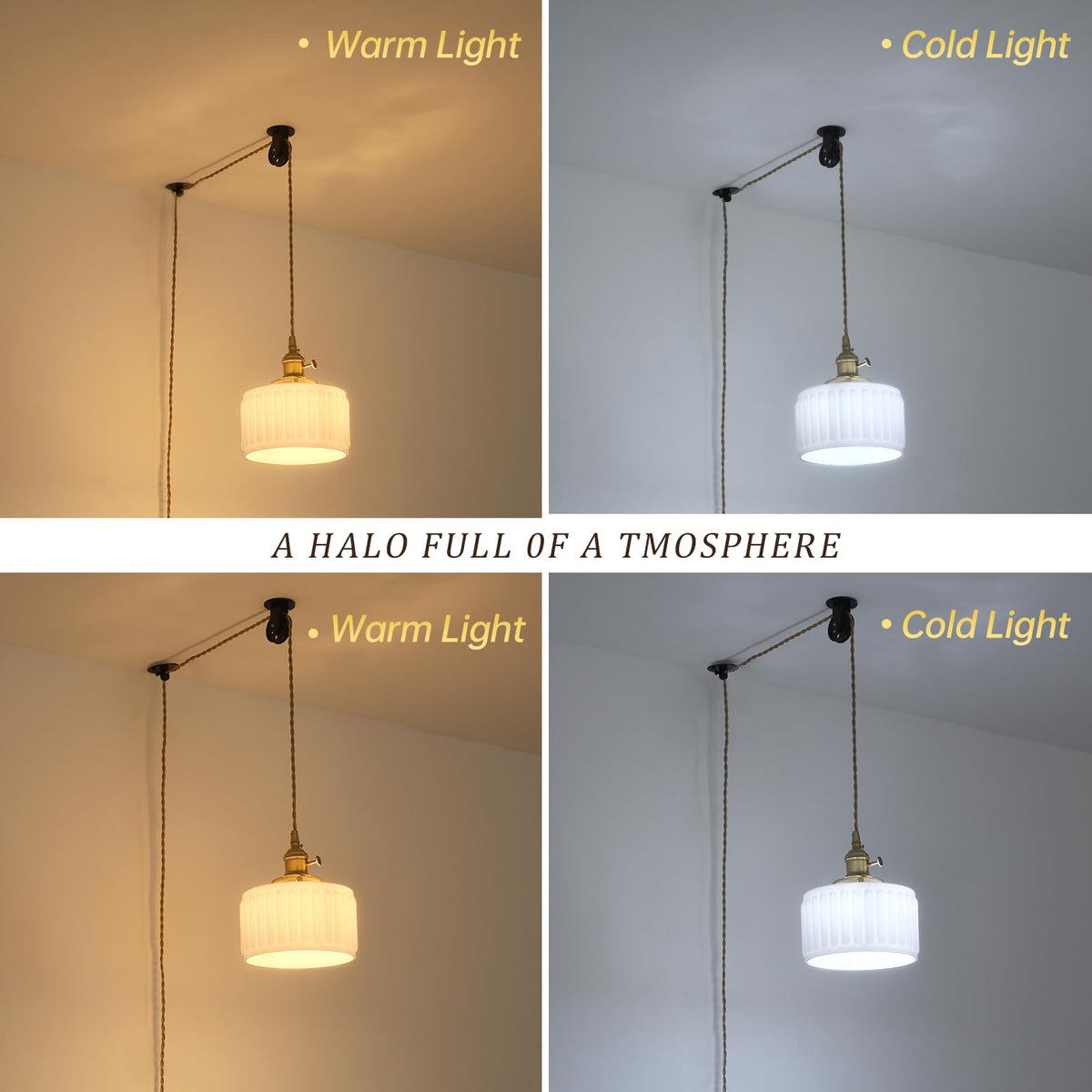 Plug in Pendant Light Hanging Light Fixture Corded On (White)