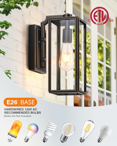 Dusk to Dawn Outdoor Wall Lighting (Black(Gold Trim) / D2D Square 2-Pack)