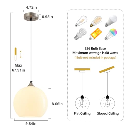 White Pendant Lights Kitchen Island 2 Pack (Milky White / L - 9.84 in)