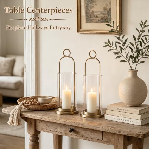 Wall Candle Sconces Hurricane Candles Holder Modern Pillar Candle Lantern (Gold)