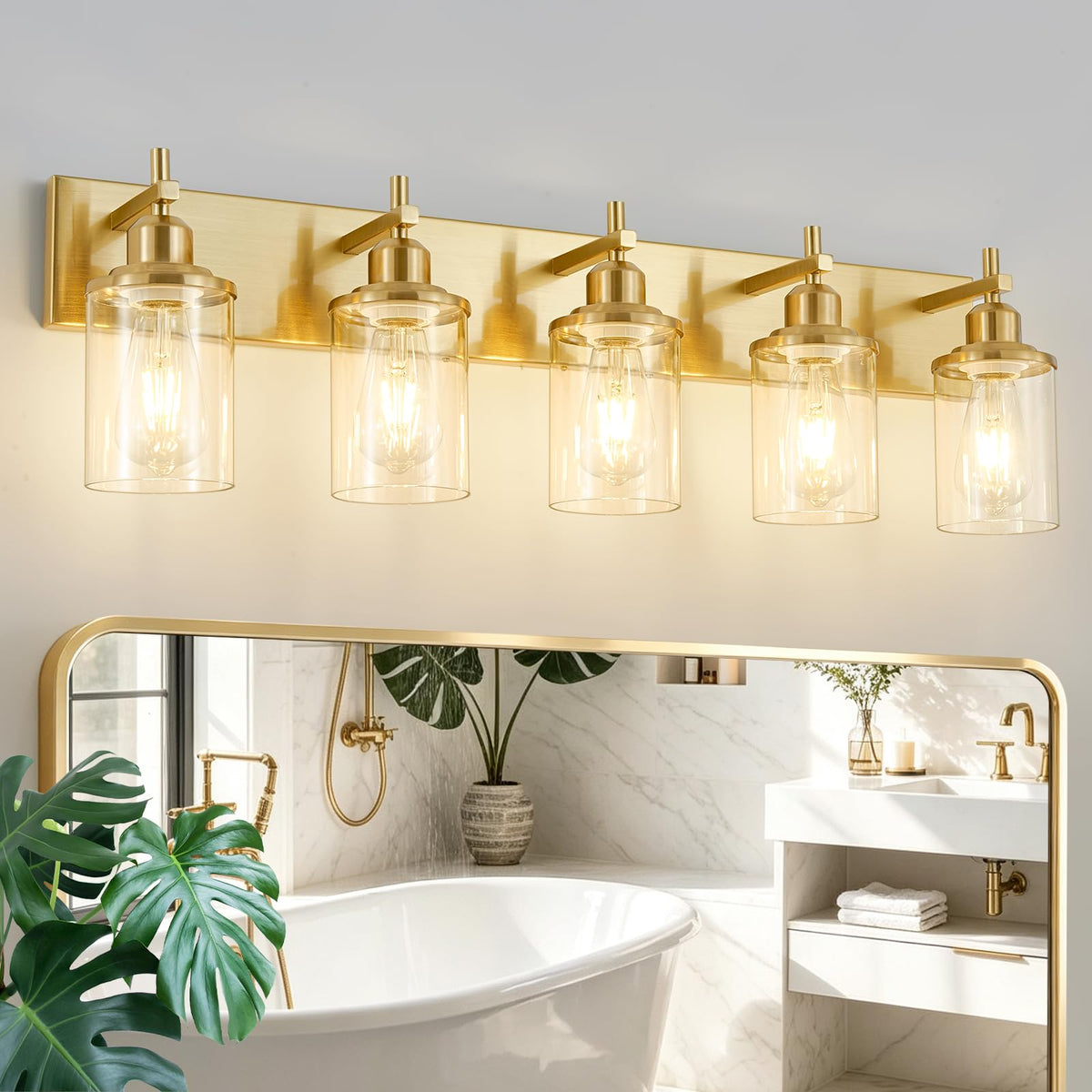 5 Light Modern Brushed Gold Bathroom Light Fixtures Over Mirror (Brushed Gold / 5-Light)