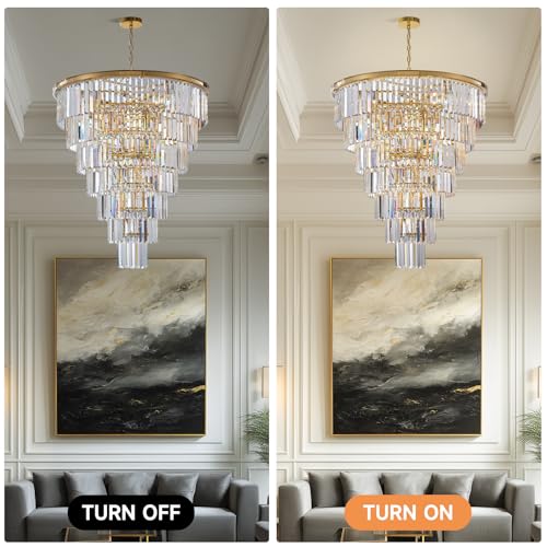 40'' W Gold Tiered Crystal Rod Chandelier (Gold-2(40''))