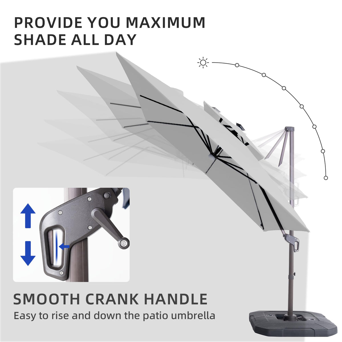 9x9 FT Cantilever Offset Patio Umbrella with Lights & Base (FogGrey)