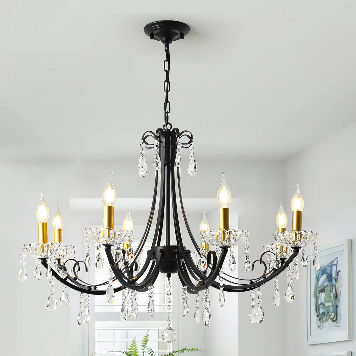 Black Crystal Chandeliers for Dining Room (Black&Gold-8light)