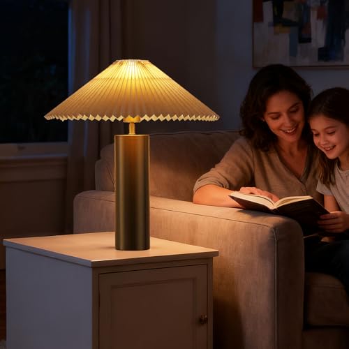 Modern Table Lamp with Metal Blade Lampshade and Cylindrical Base