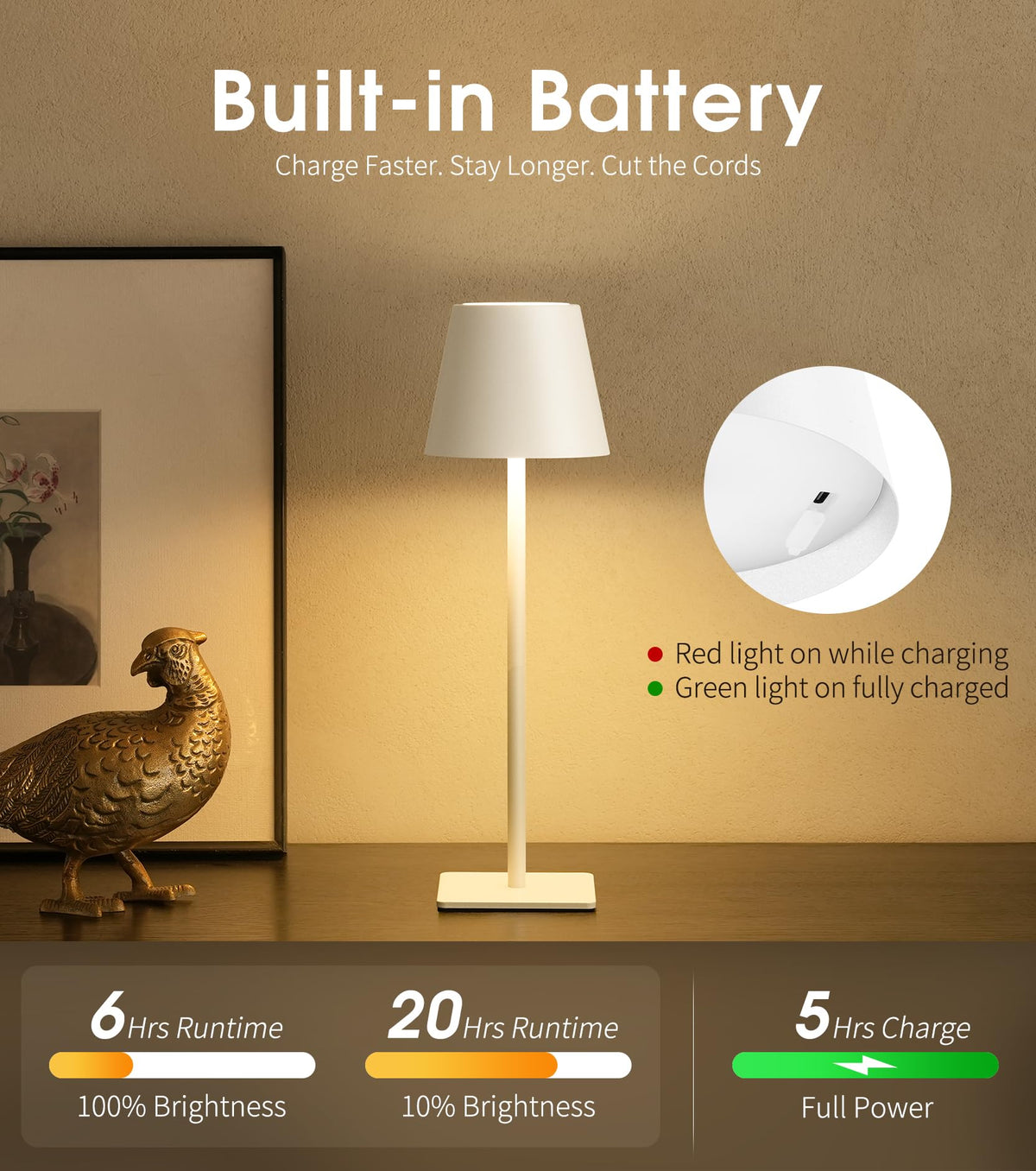 3 Pack Cordless Table Lamp (White / 3 Pack)