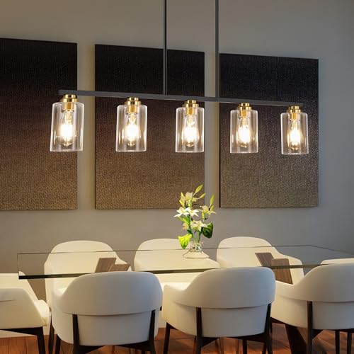 Island Light for Kitchen (Black & Gold / 5 Light + Clear Glass)