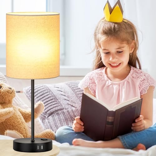 Upgraded】Set of 2 Touch Control Table Lamps with USB A+C Ports & AC Outlet