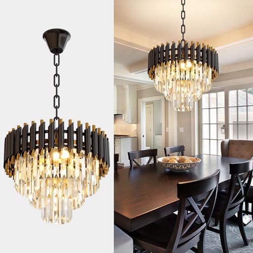 Modern Black Crystal Chandelier (D15.5"XH13.3" Black)