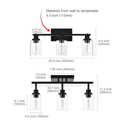3 Light Bathroom Vanity Light Black with Rotatable Track Head (Black / 3-Light)
