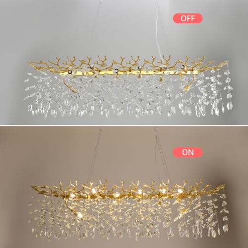 Modern Crystal Tree Branches Chandelier (Gold / Rectangular 47.5")