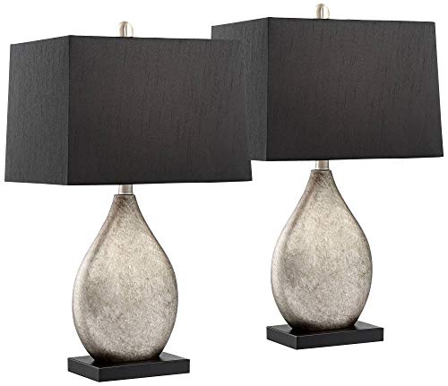 Hurst 25" High Table Lamps Set of 2 Silver Black Shade Droplet Art Deco