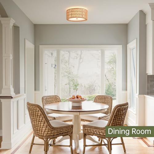 Rattan Ceiling Light 12.6" Boho Ceiling Light Fixture Bohemian (Brown / 12.6")