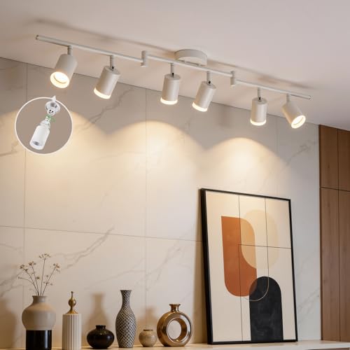 6 Light White Kitchen Track Lighting Fixtures Ceiling Adjustable Head (White / 6 Light (Ceiling Mount))