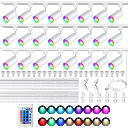 Plug in H Type LED Track Lighting Kits Dimmable RGB Ceiling Fixtures (White RGB)