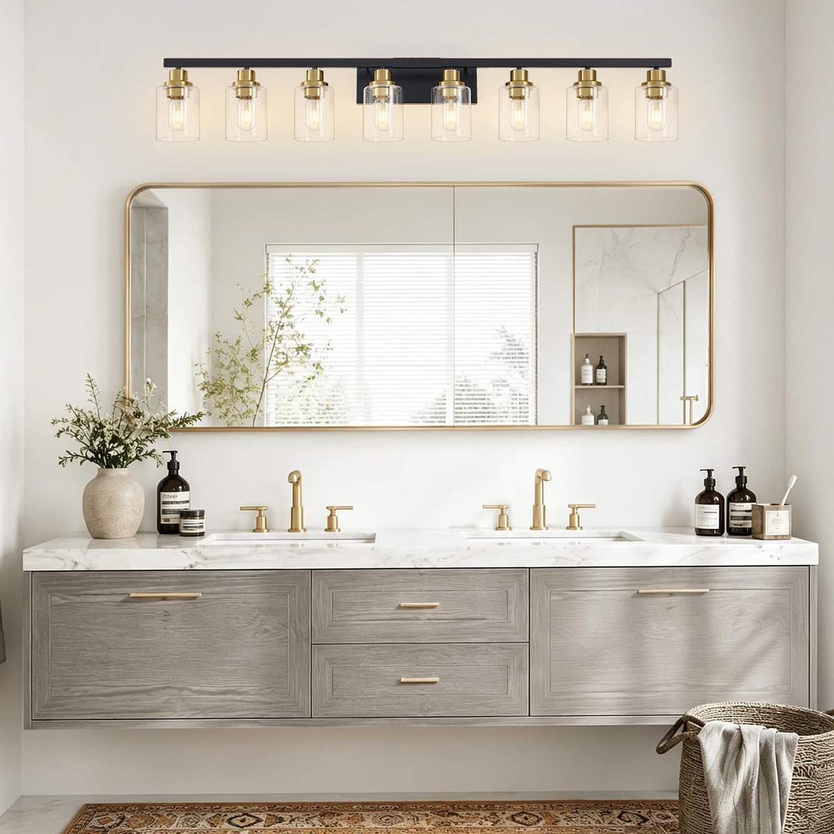 8 Light Bathroom Light Fixture Black and Gold Vanity Lights (Black & Gold / 8-light)
