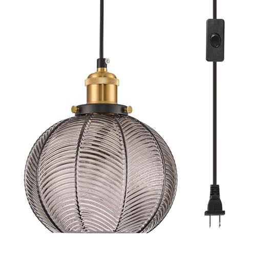 Plug in Ribbed Glass Pendant Light