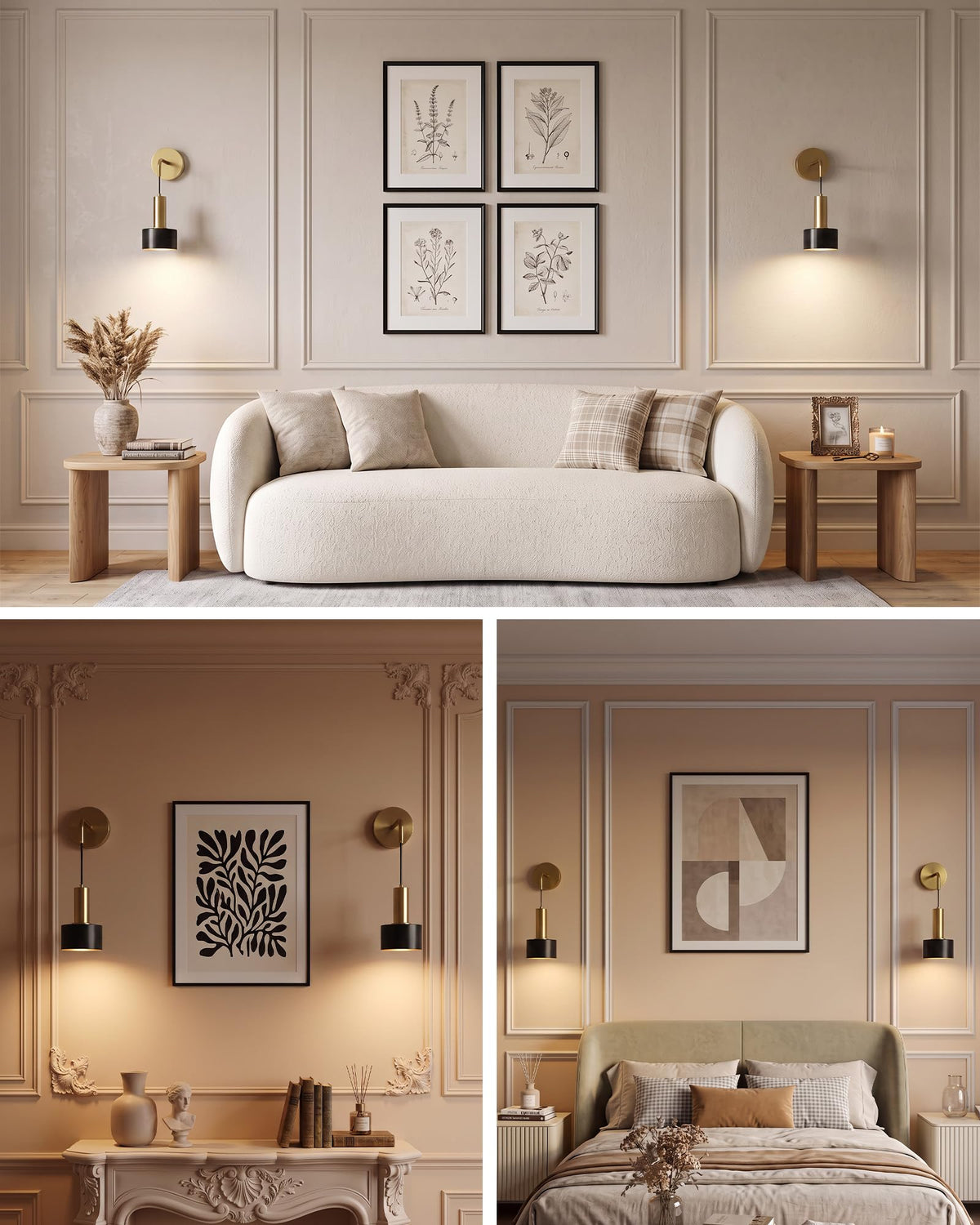 Hardwired Wall Sconces Set of Two (Black-Gold)