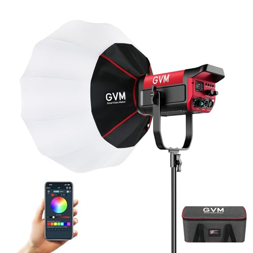 GVM 300W Photo Lighting RGB Video Light with Bowens Holder Lantern Softbox and Stand CRI 97+ CCT 2000K~10000K 6 Lighting Scenarios Application Program Controlled Studio Photo Lights (studio lights)