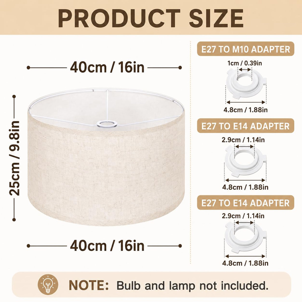 Linen Drum Lamp Shade set of 2 Beige (Beige 2 Pack / 16" x 16" x 9.8")