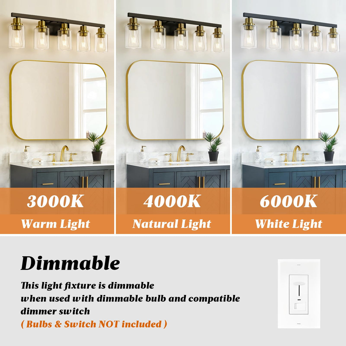 5 Light Black and Gold Bathroom Vanity Light (Black & Gold / 5-light)