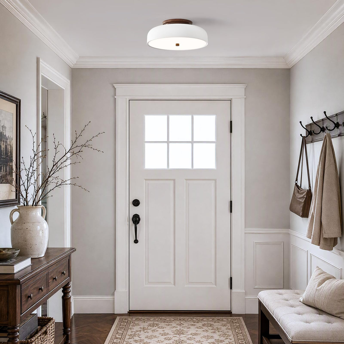 Dimmable LED Ceiling Light Fixture (White Walnut / 11.81IN)