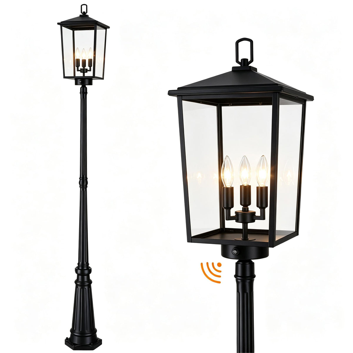 92"Dusk to Dawn Outdoor Post Light (Black (3-Light with Dusk to Dawn Sensor))