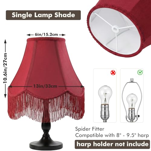 Burgundy Bell Fringe Lamp Shade (Red Tassels — 1 Pack / Medium — 6" x 13" x 10.6")