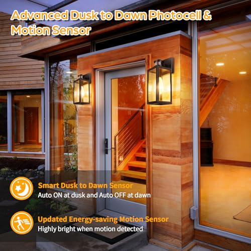 2 Pack Motion Sensor Outdoor Wall Lights (Brown / 13.25 inch)