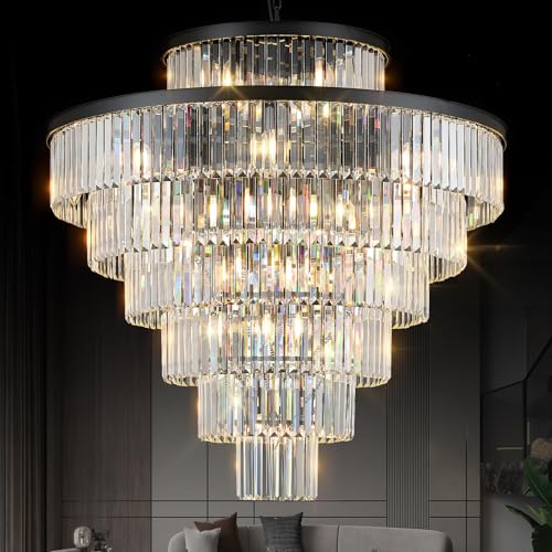 Black Crystal Chandeliers 28 Lights 40" Luxury Round Chandelier (Black / Extra Large-39.4”)
