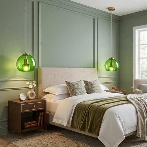 Emerald Green Glass Pendant Lights Kitchen Island (Emerald Green(7.87 in) / 2-Pack)