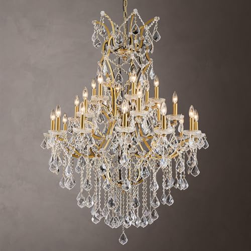 24 Lights Large Crystal Chandeliers for High Ceilings Brass Maria Theresa Chandelier Modern Chandelier Light Fixture for Foyer Living Room Hallway Entryway Staircase 55.1" H x 39.4" D (Brass / 24 Lights)