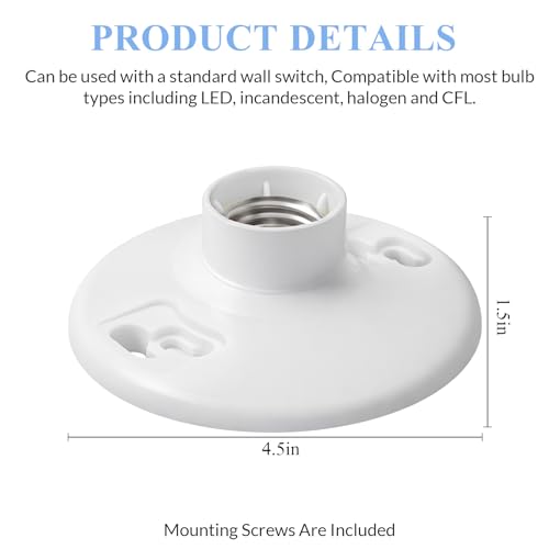 2 Pcs E26 Medium Base Light Socket Replacement (White Phenolic Resin)