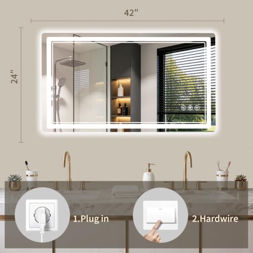 24"x42" LED Bathroom Mirror with Lights (42"L x 24"W)