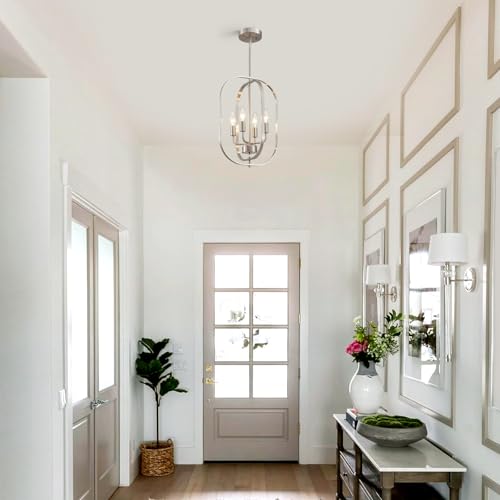 12.2" Modern Brushed Nickel Chandelier Farmhouse 4 (Oval -Brushed Nickel)