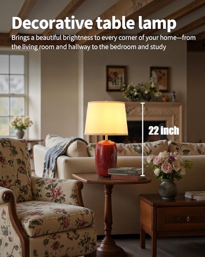 22 Inch Red Ceramic Table Lamps Set of 2 (H22" Red Ceramic + White Shade (2 Pack) / H22 × ∅12.2 inch)